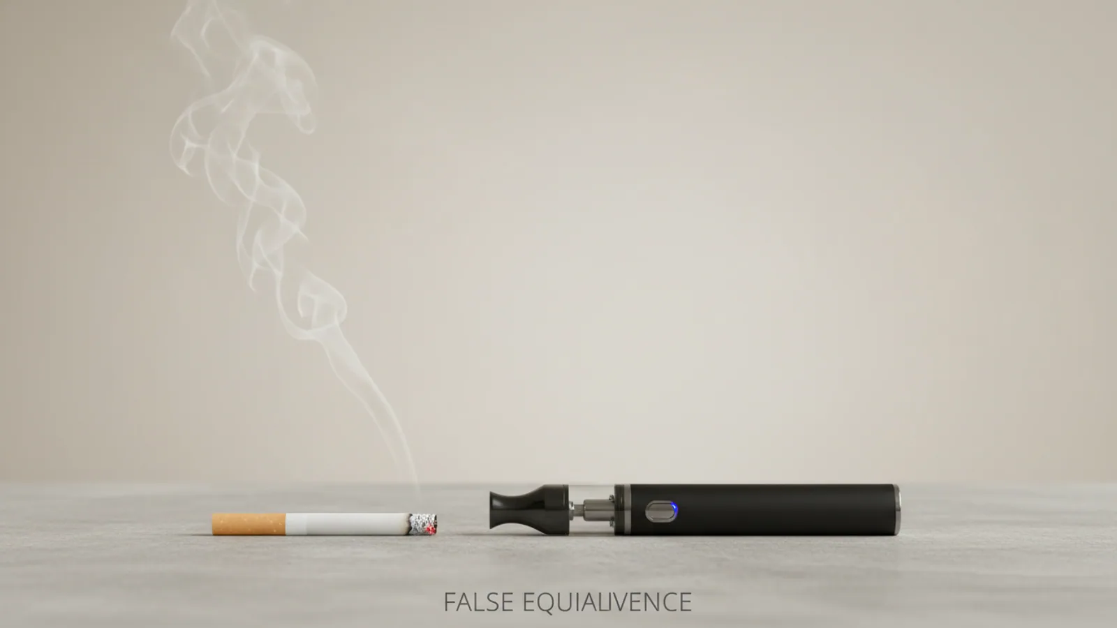 A cigarette and a vape pen side by side on a neutral background.
