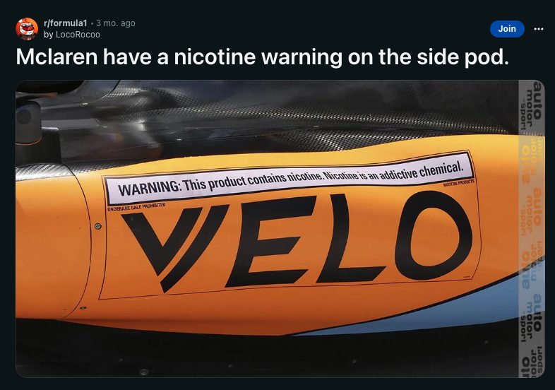 Screenshot of McLaren F1 car with Velo branding at Dutch Grand Prix