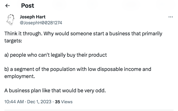 A tweet from the author highlighting key points of the article