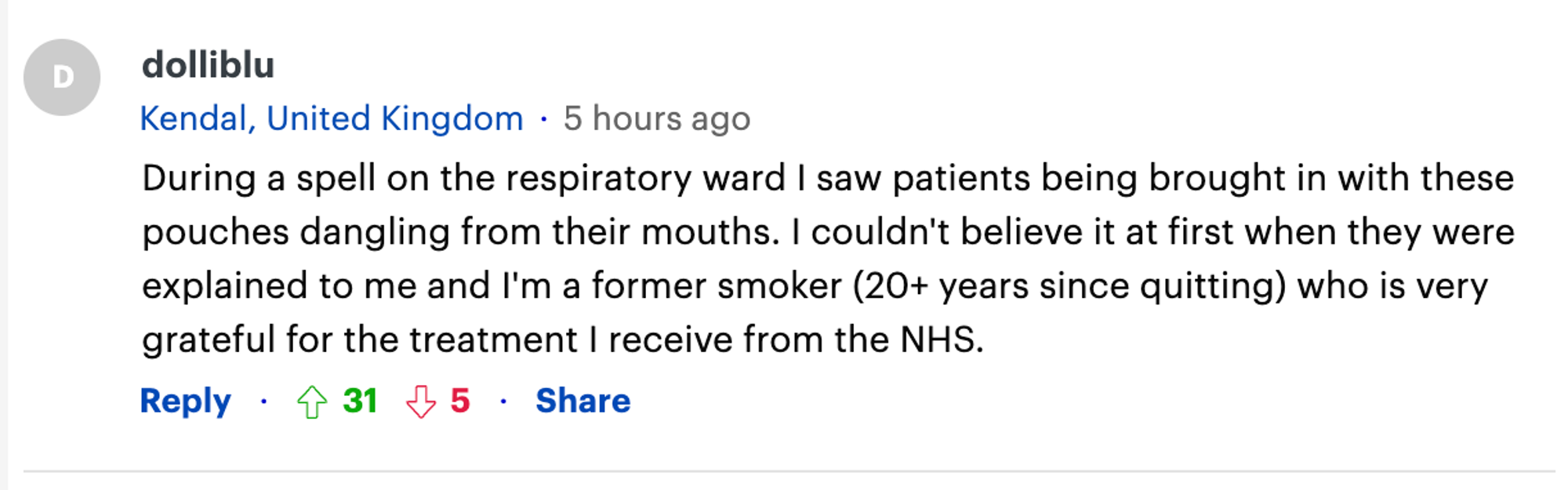 Nicotine pouch article comment screenshot 4