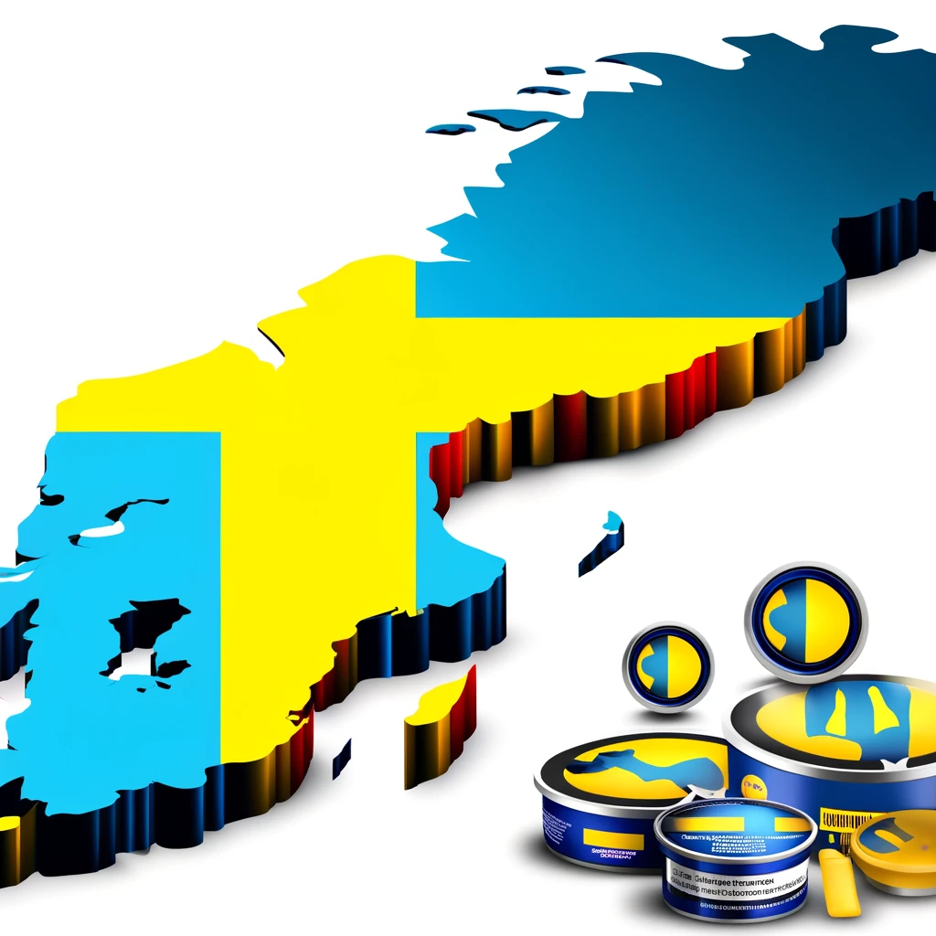 Stylized map of Sweden highlighting low smoking, featuring prominent Swedish snus portions and cans.