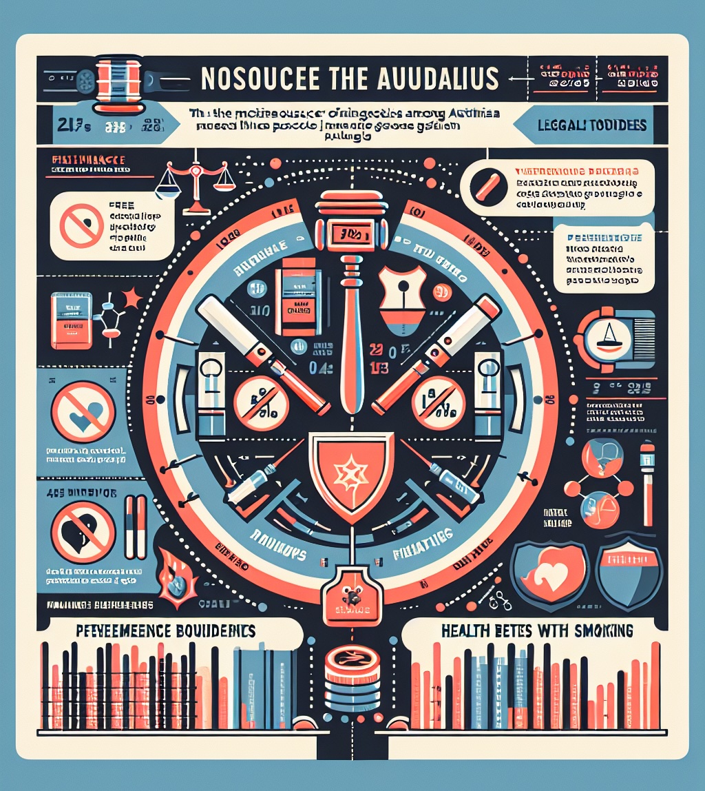 Infographic depicting statistics on nicotine pouch use among young Australians, highlighting legal concerns such as regulation and misuse, versus potential harm reduction benefits like lower health risks compared to smoking.