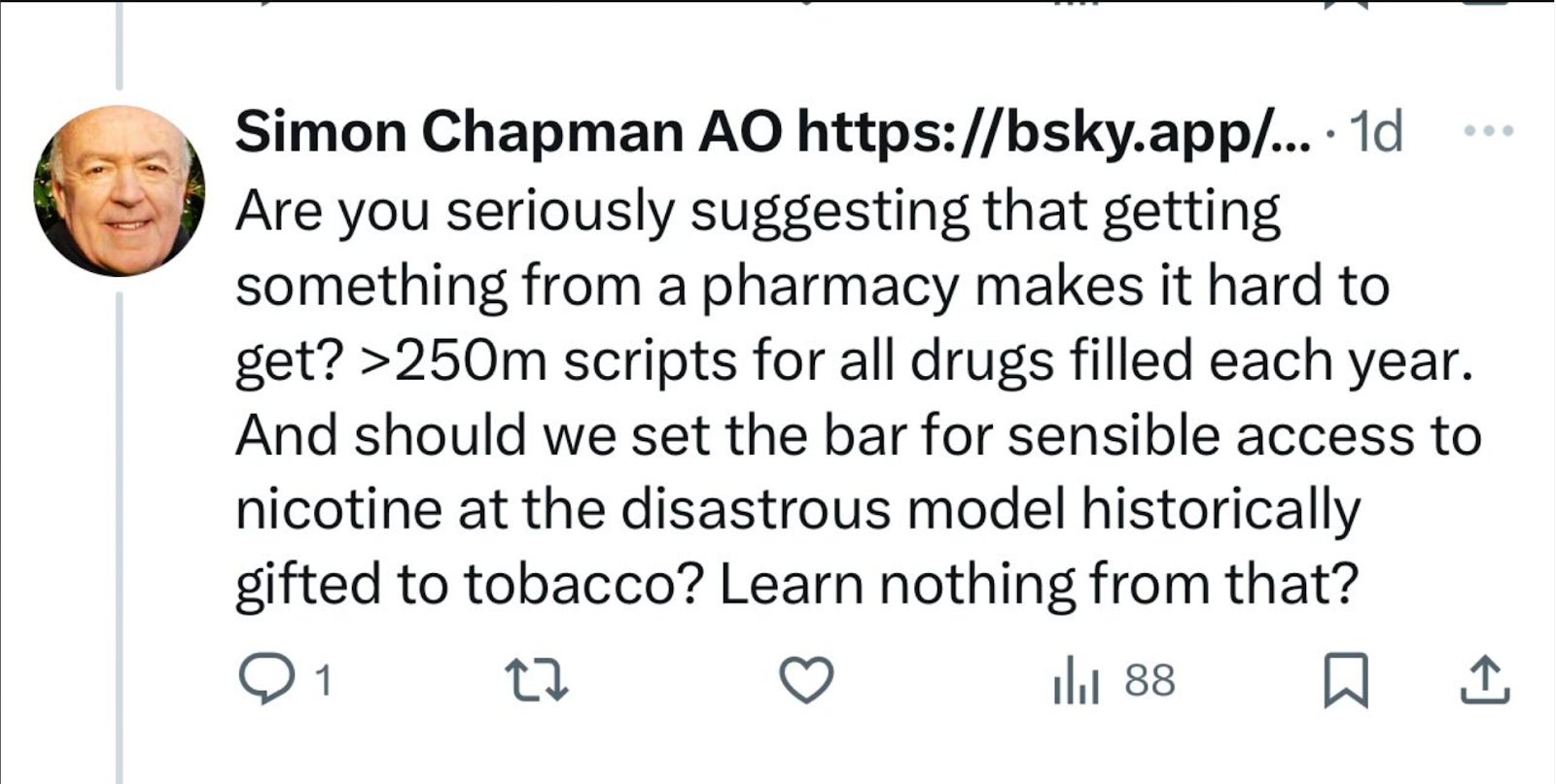 Screenshot of a tweet discussing Australian vape policies and their impact.