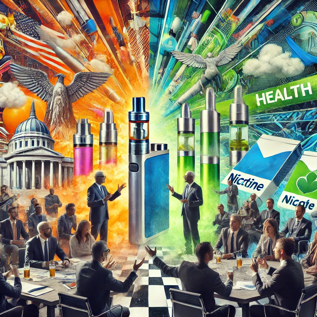 Collage of government figures and health advocates with vapes and pouches, symbolising conflict and opportunity in smokeless transition.