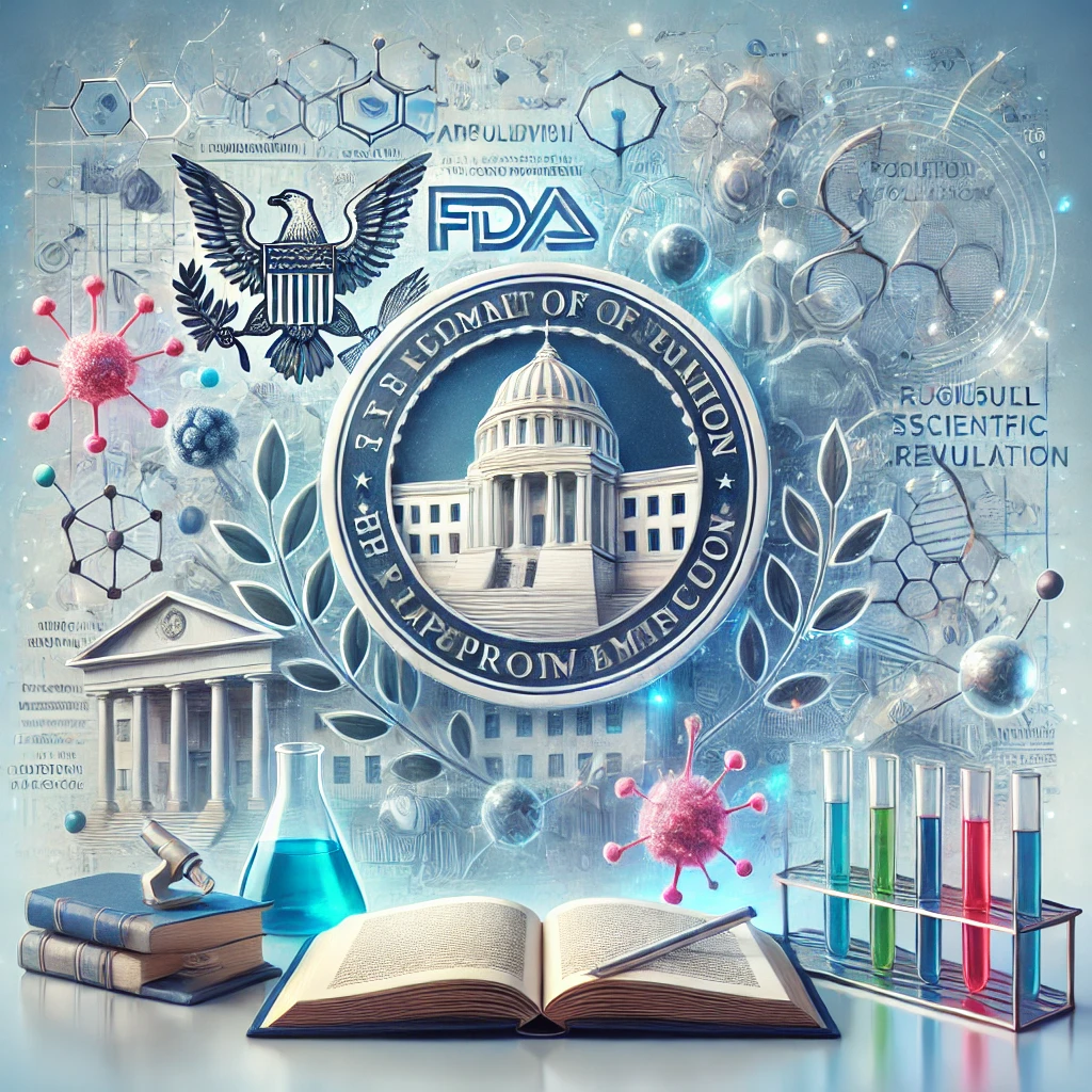 Image illustrating the FDA approval process with a focus on science, regulation, and innovation in public health.
